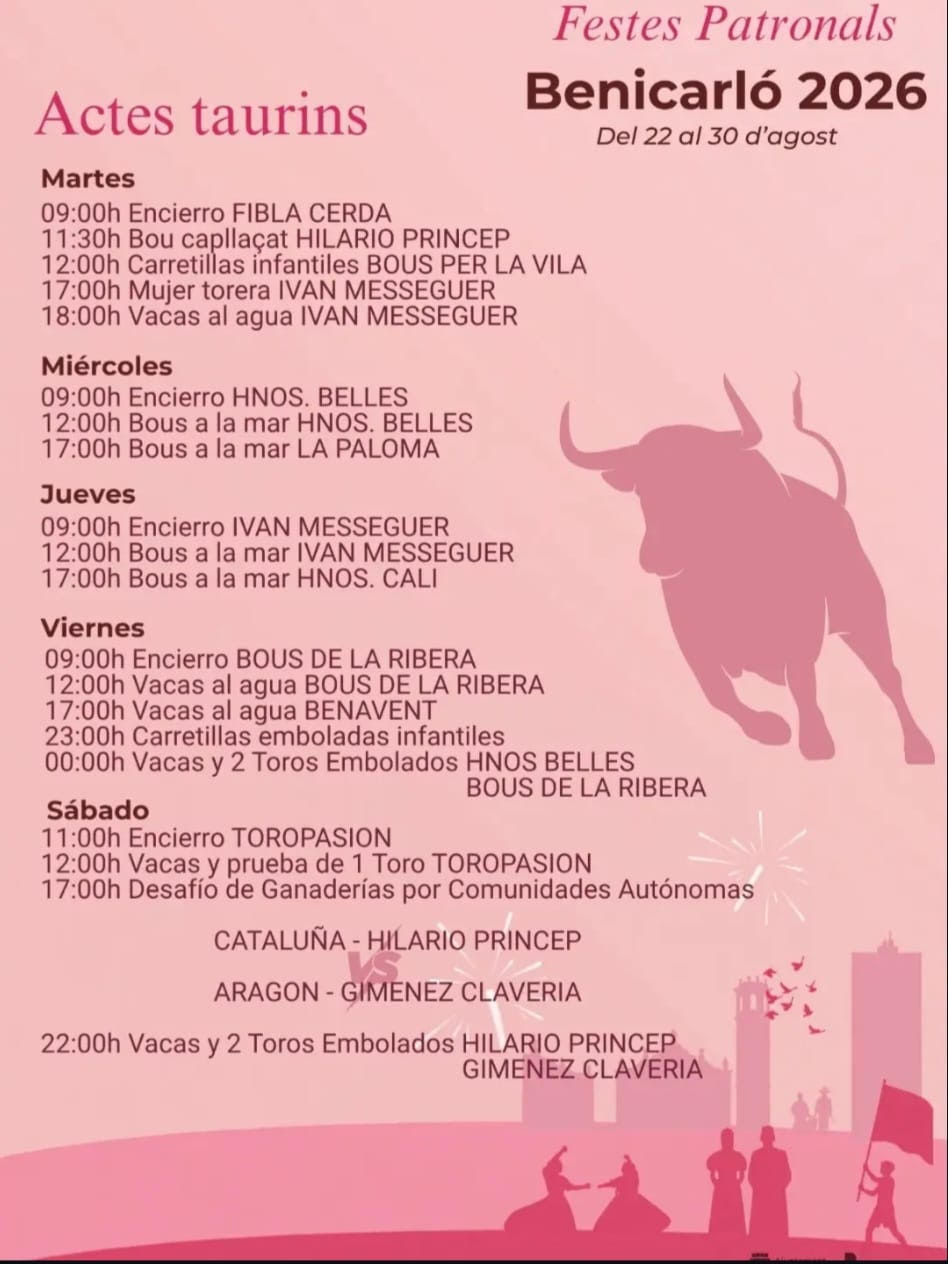 TOROS BENICARLO DEL 22 AL 30 DE AGOSTO 2026