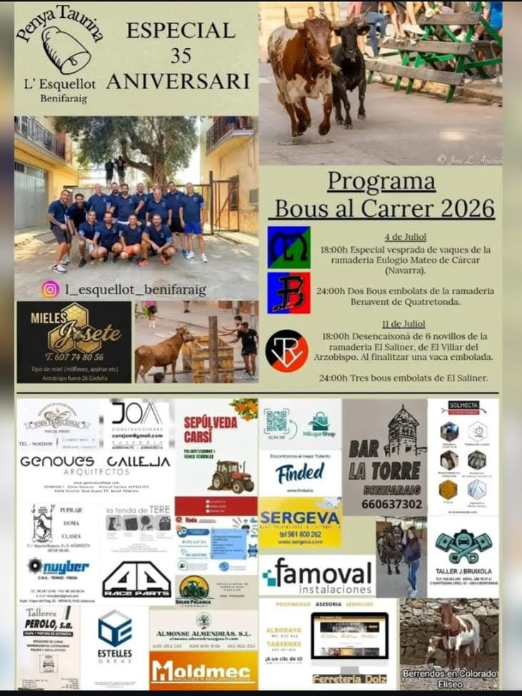 TOROS BENIFARAIG 11 JULIO 2026