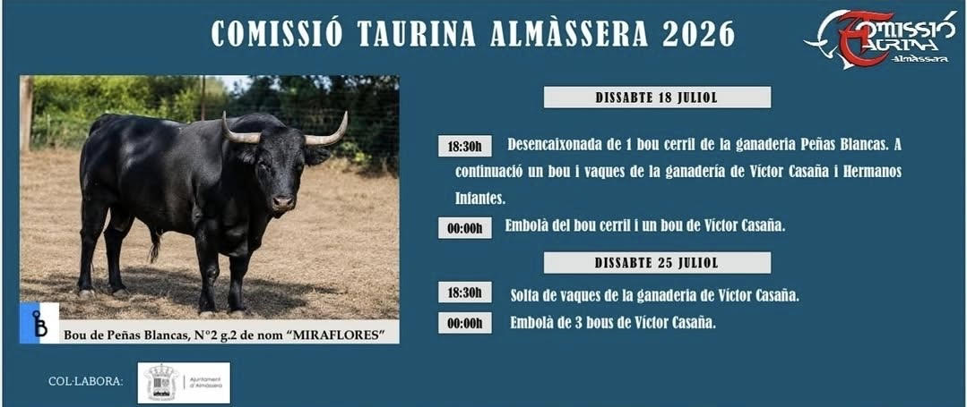 TOROS COMISIÓN TAURINA ALMÀSSERA 25 JULIO 2026