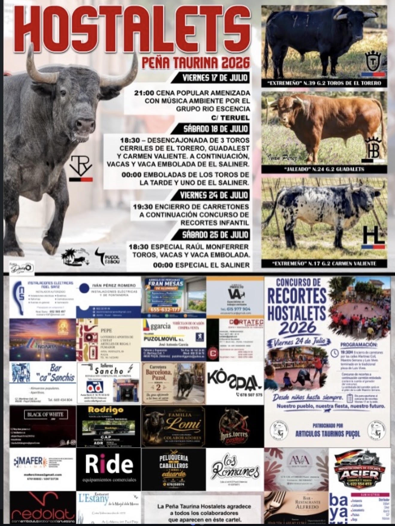 TOROS HOSTALETS PUCOL 25 DE JULIO 2026