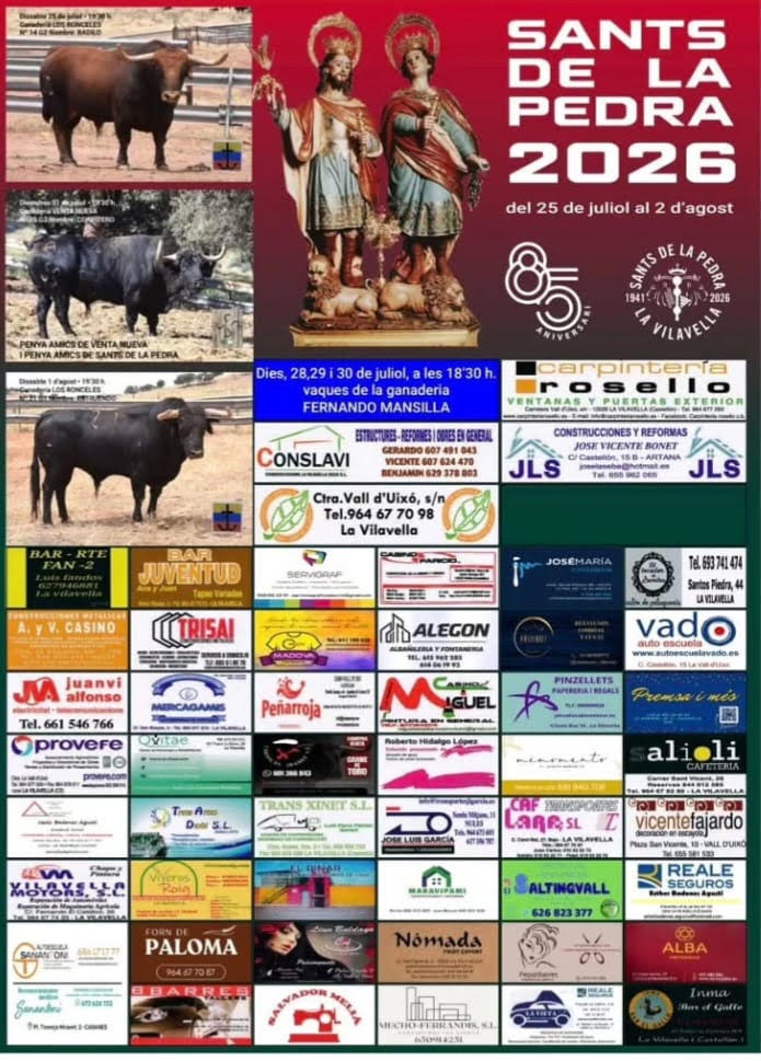 TOROS LA VALL DUIXO DE 25 DE JULIO AL 2 DE AGOSTO 2026