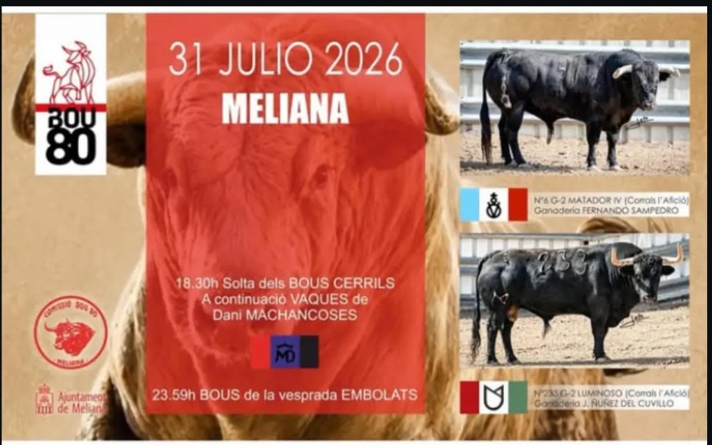TOROS MELIANA 31 JULIO 2026