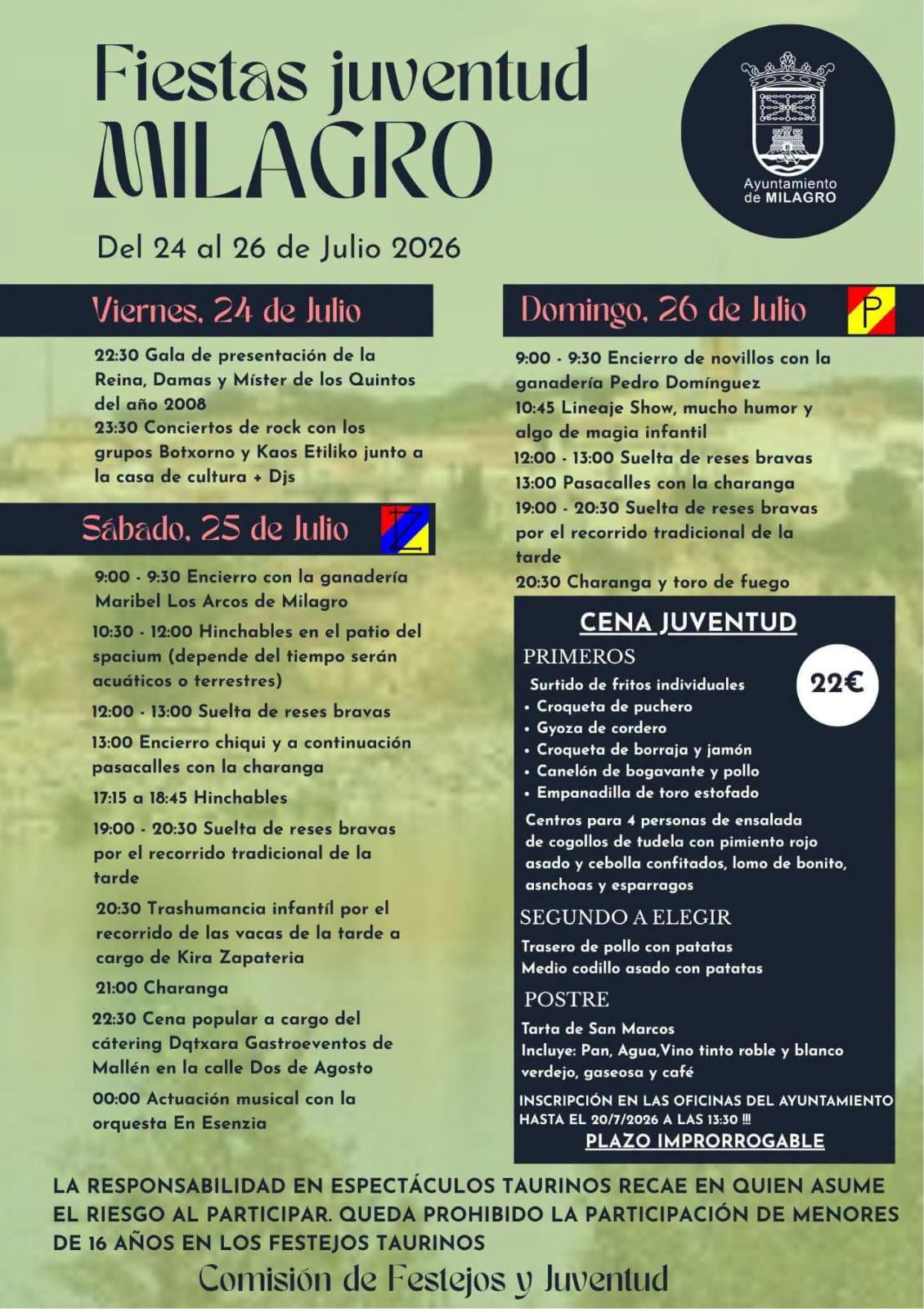 TOROS MILAGRO DEL 24 AL 26 DE JULIO 2026