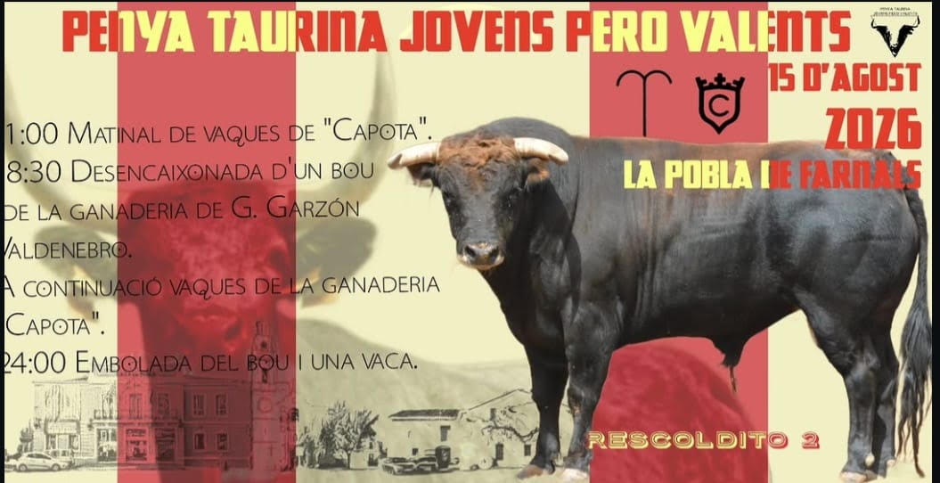 TOROS PUEBLA DE FARNALS 15 DE AGOSTO 2026