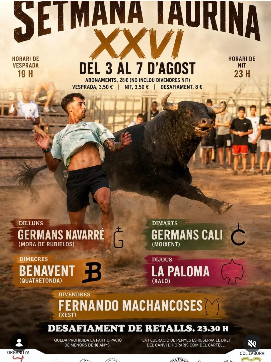 TOROS SEMANA TAURINA MUSEROS DEL 3 AL 7 DE AGOSTO 2026