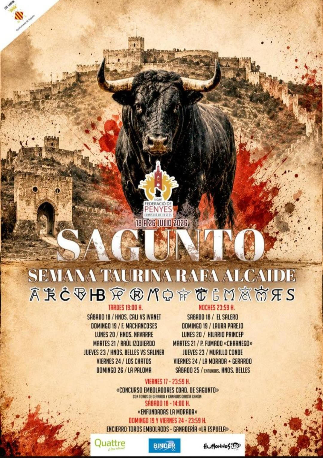 TOROS SEMANA TAURINA SAGUNTO DEL 18 AL 26 DE JULIO 2026