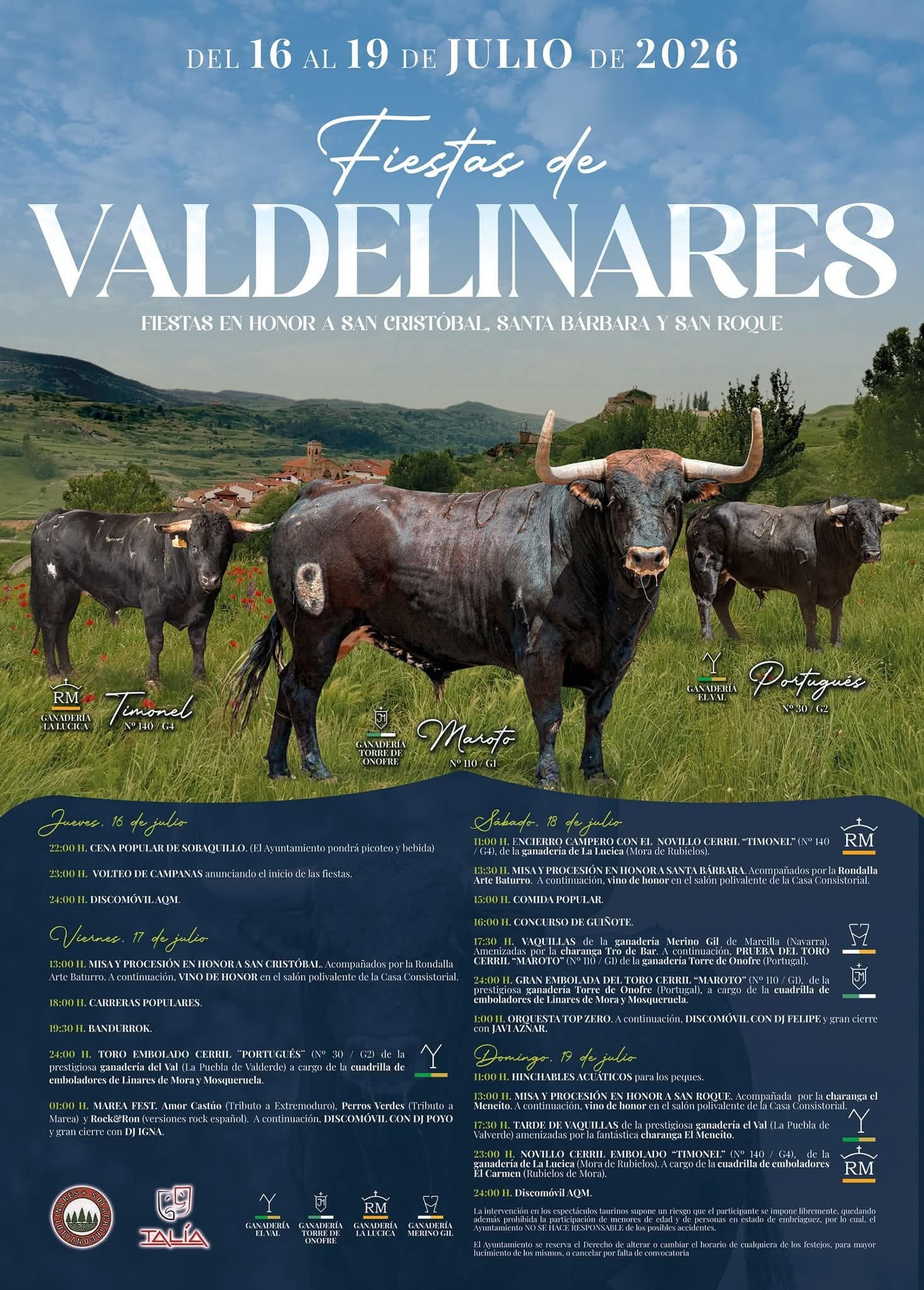 TOROS VALDELINARES DEL 16 AL 19 DE JULIO 2026