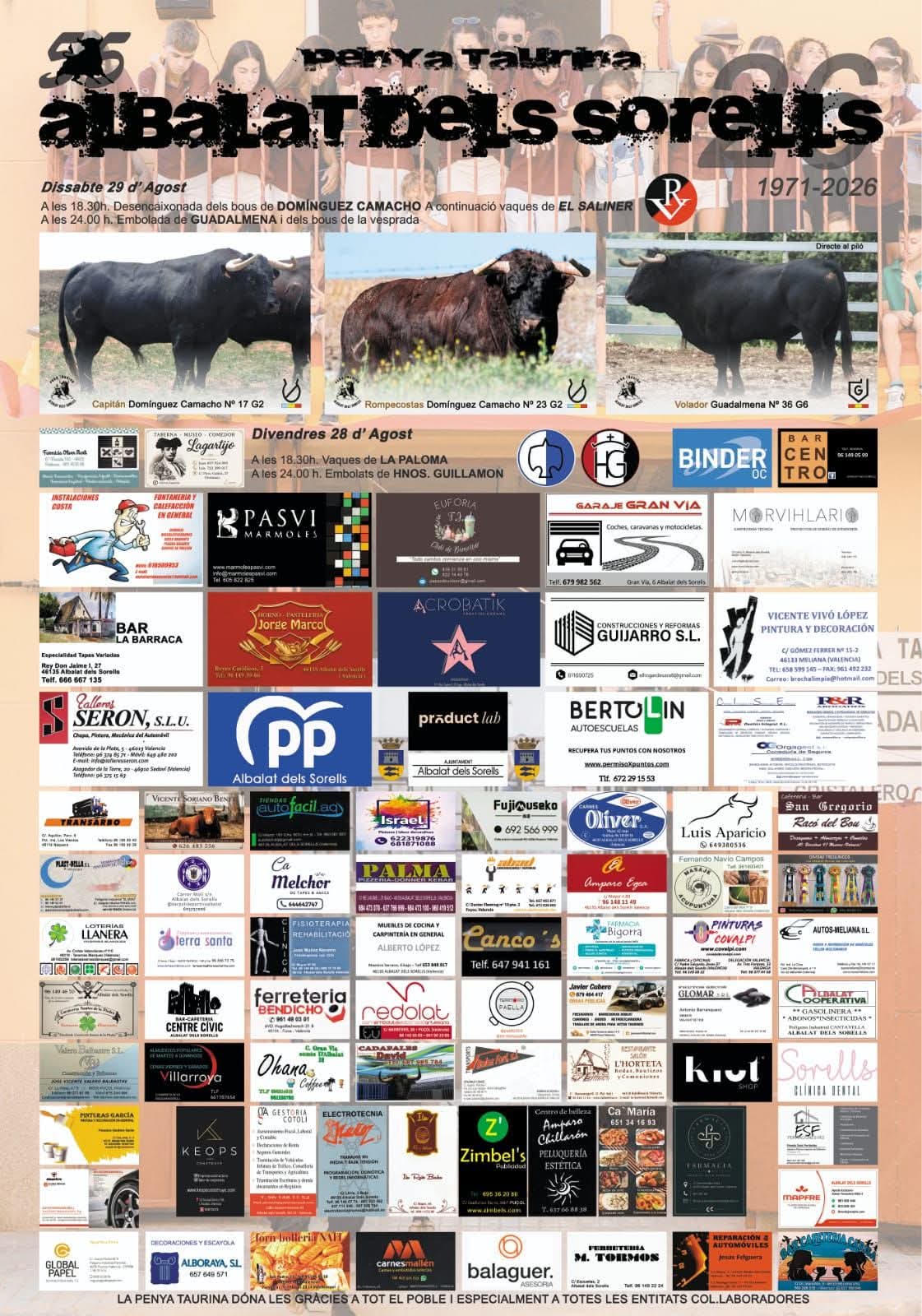 TOROS ALBALAT DELS SORELLS 29 AGOSTO 2026