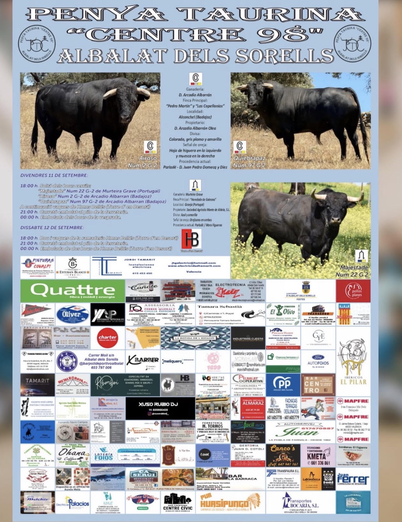 TOROS ALBALAT DELS SORELLS 11 Y 12 SEPTIEMBRE 2026