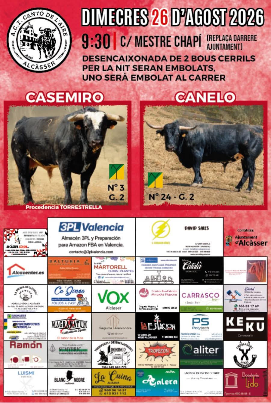 TOROS ALCASSER 26 AGOSTO 2026