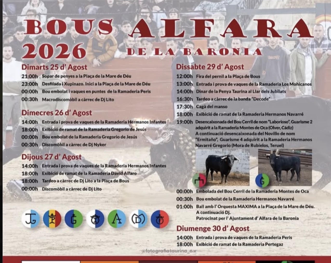 TOROS ALFARA DE LA FARONIA DEL 25 AL 30 DE AGOSTO 2026