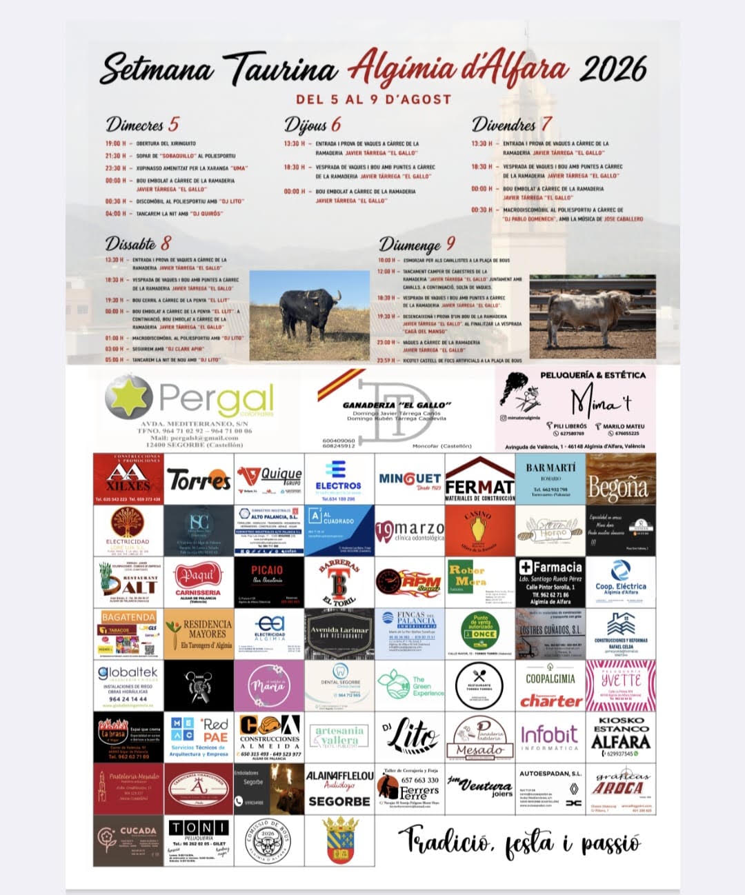 TOROS ALGIMIA DE ALFARA DEL 5 AL 9 DE AGOSTO 2026