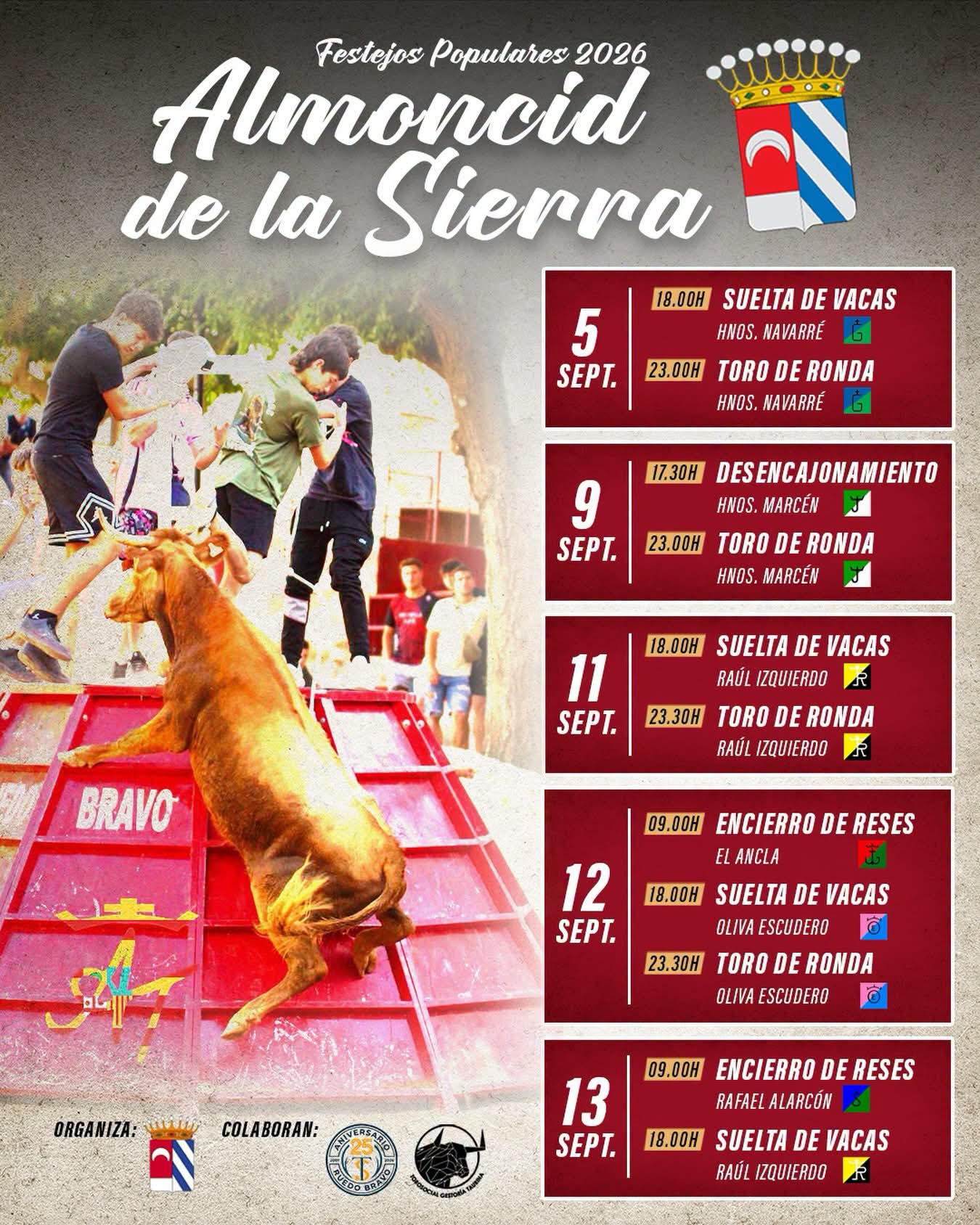TOROS ALMONCID DE LA SIERRA DEL 11 AL 13 SEPTIEMBRE 2026