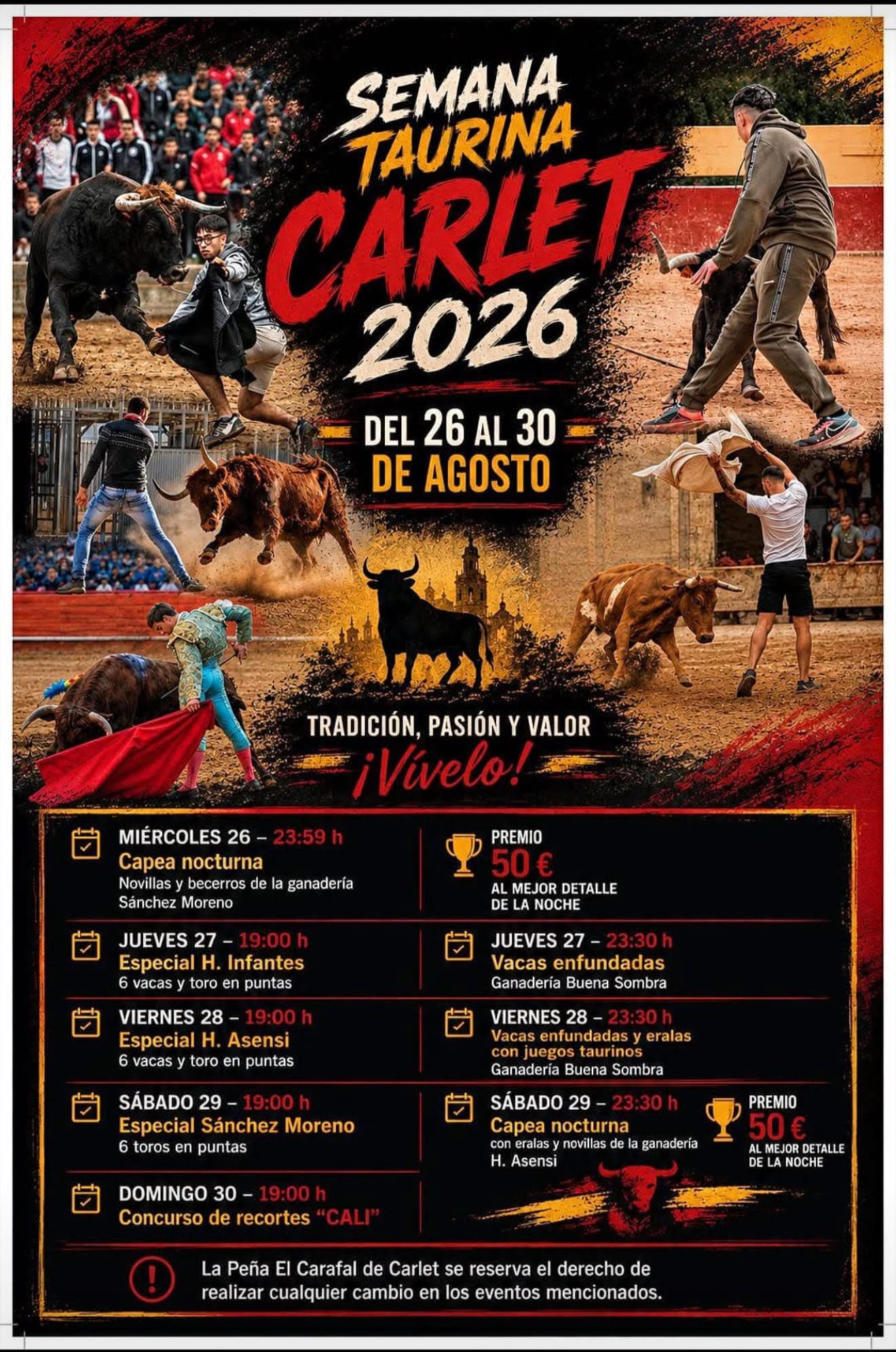 TOROS CARLET DEL 26 AL 30 DE AGOSTO 2026