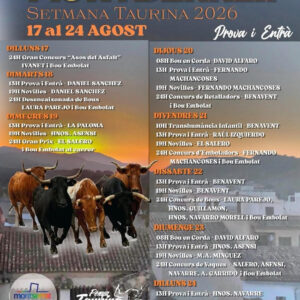 TOROS DEL 17 AL 24 DE AGOSTO 2026