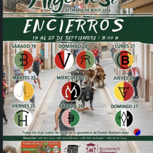 TOROS ENCIERROS ALGEMESI DEL 19 AL 27 SEPTIEMBRE 2026.
