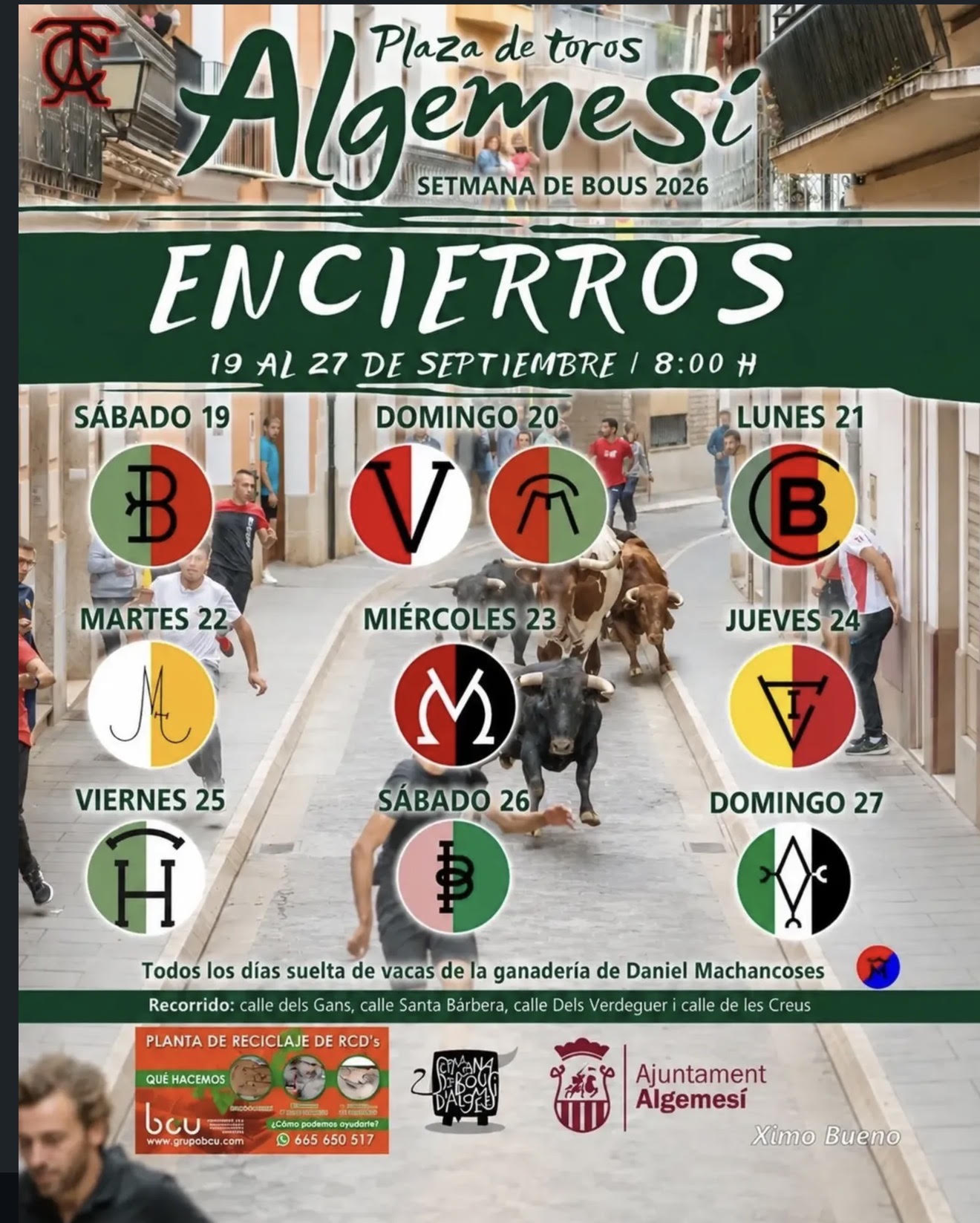 TOROS ENCIERROS ALGEMESI DEL 19 AL 27 SEPTIEMBRE 2026.