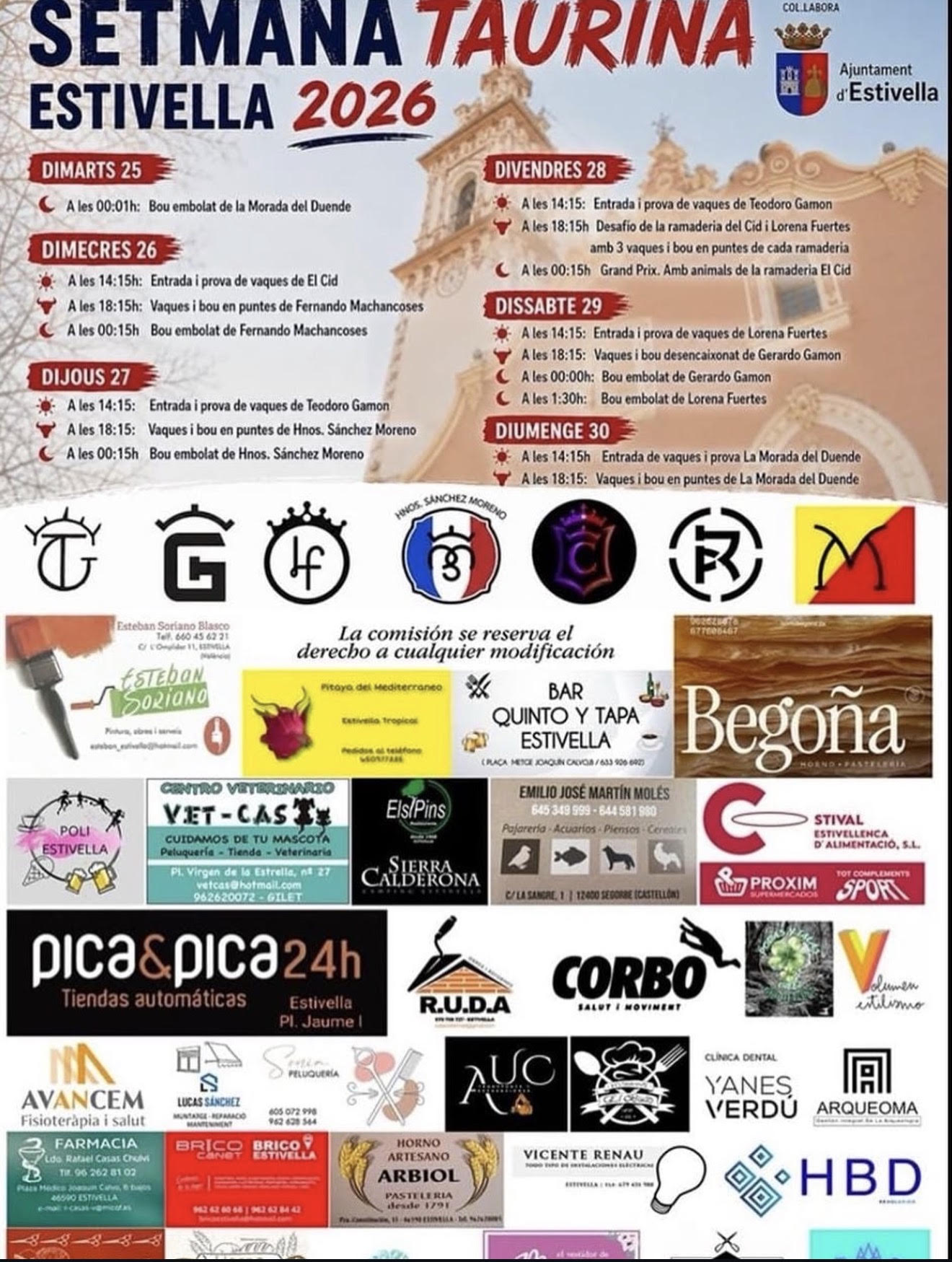 TOROS ESTIVELLA DEL 25 AL 30 DE AGOSTO 2026