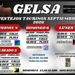 TOROS GELDA DEL 4 AL 7 DE SEPTIEMBRE 2026.