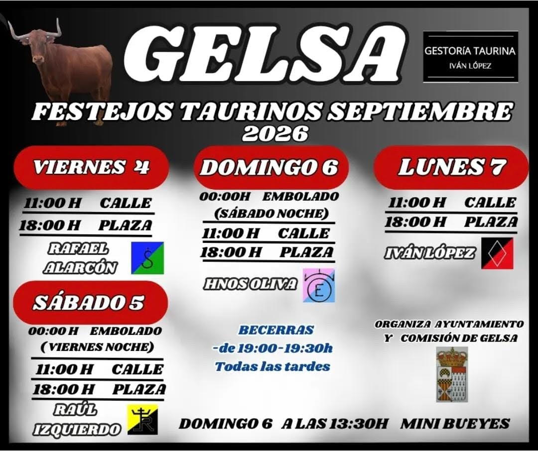 TOROS GELDA DEL 4 AL 7 DE SEPTIEMBRE 2026.