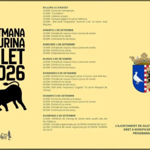 TOROS GILET DEL 31 DE AGOSTO AL 6 DE SEPTIEMBRE 2026
