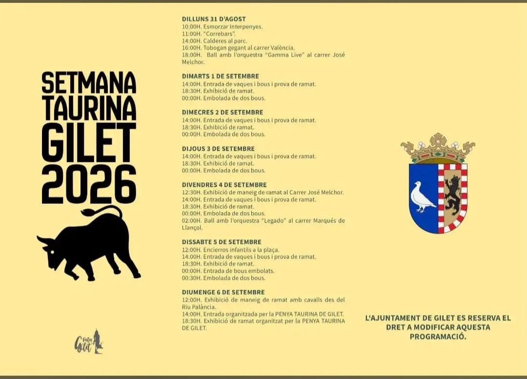 TOROS GILET DEL 31 DE AGOSTO AL 6 DE SEPTIEMBRE 2026