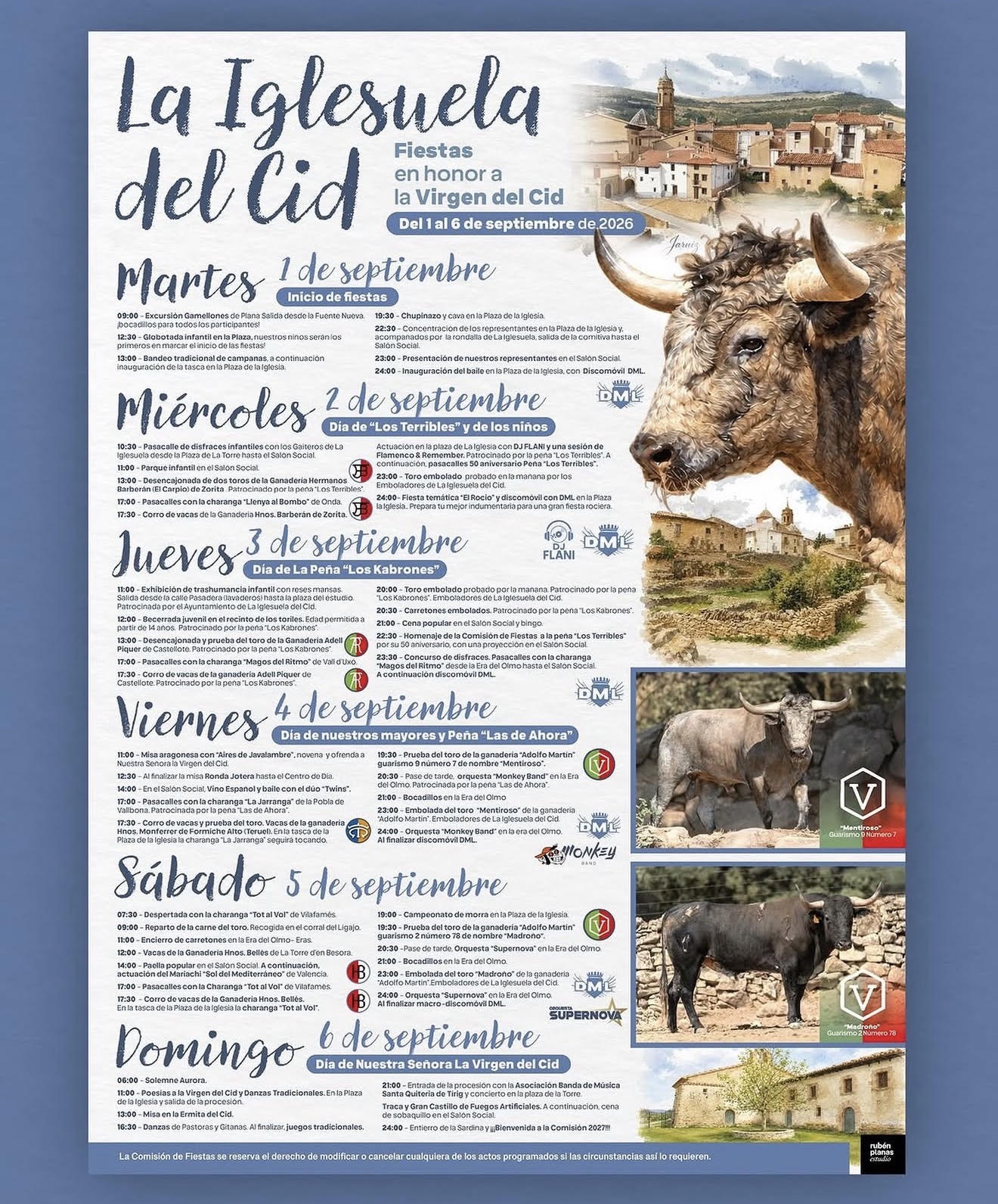 TOROS IGLESUELAS DEL CID DEL 1 AL 6 DE SEPTIEMBRE 2026