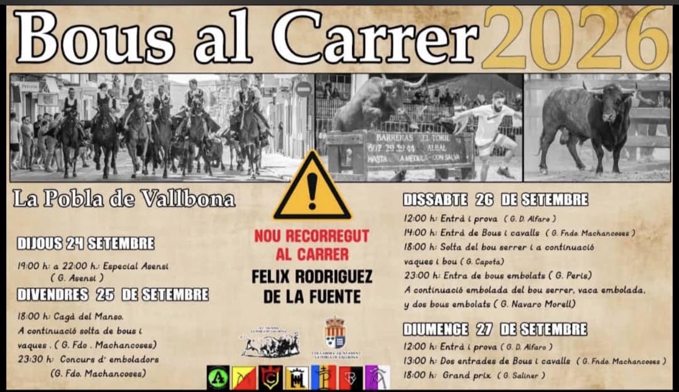 TOROS LA POBLA DE VALLBONA DEL 24 AL 27 DE SEPTIEMBRE 2026