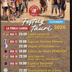 TOROS LA POBLA LLARGA 18 19 Y 20 DE SEPTIEMBRE 2026