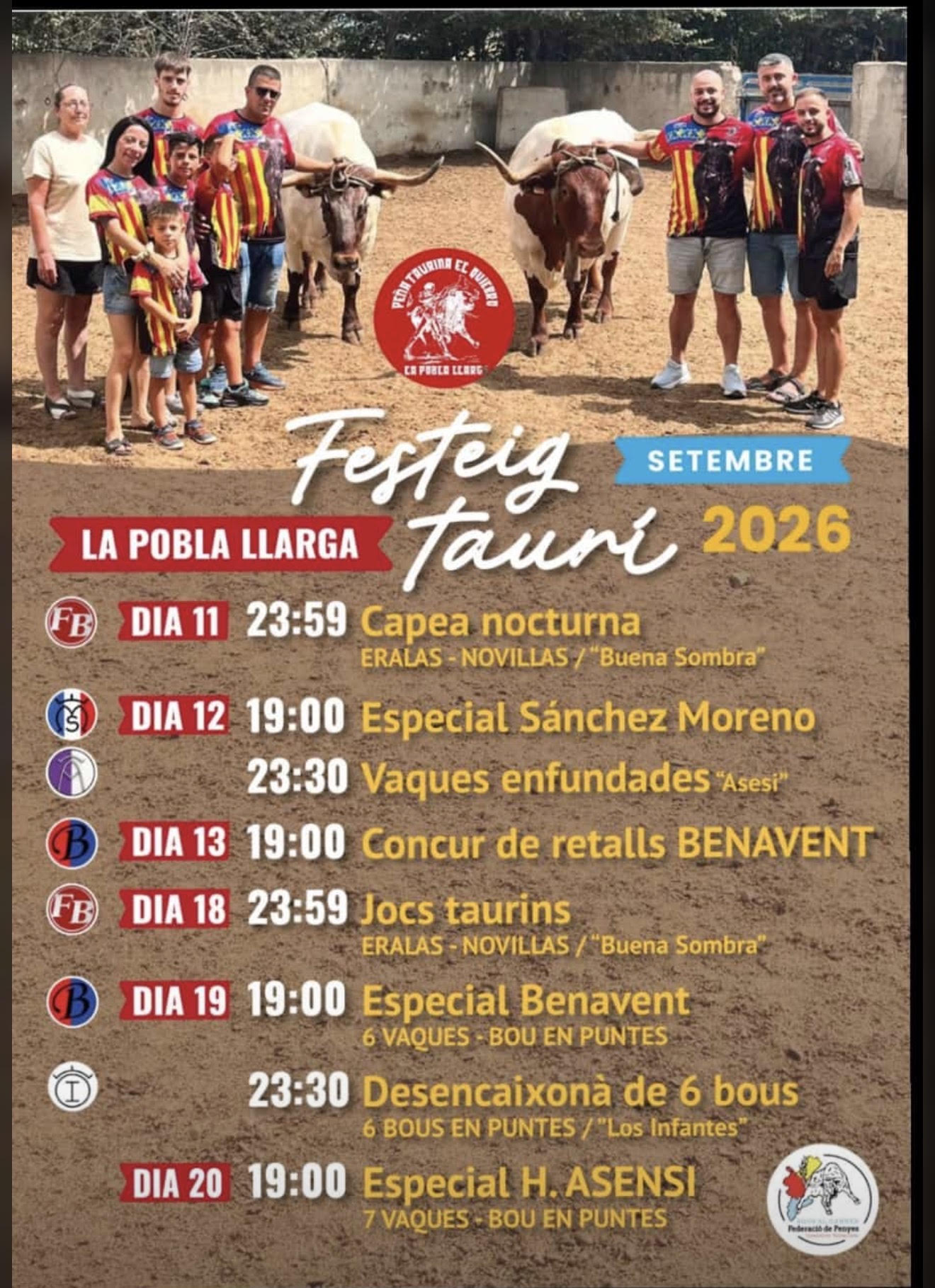 TOROS LA POBLA LLARGA 18 19 Y 20 DE SEPTIEMBRE 2026