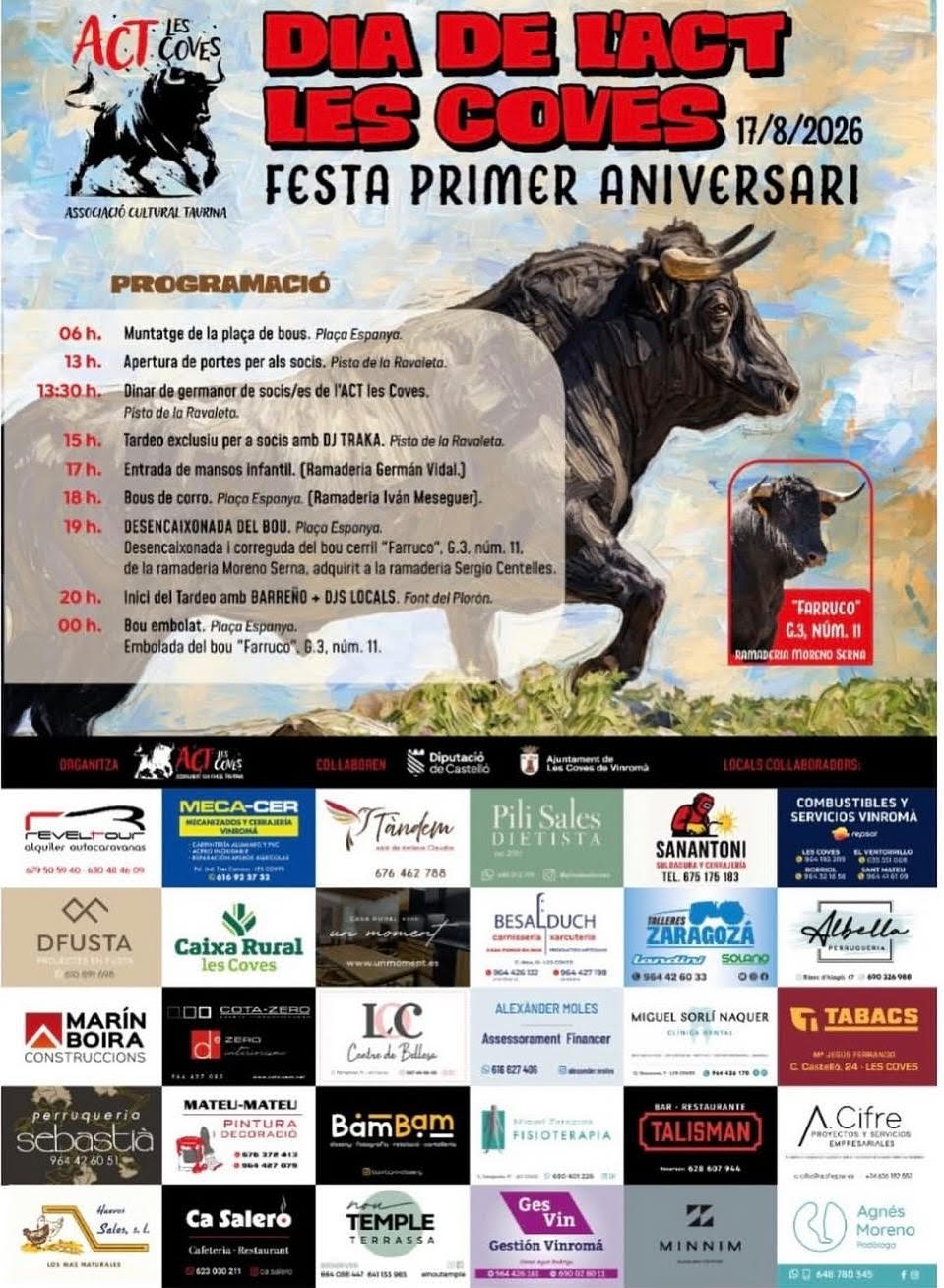 TOROS LES COVES 17 DE AGOSTO 2026