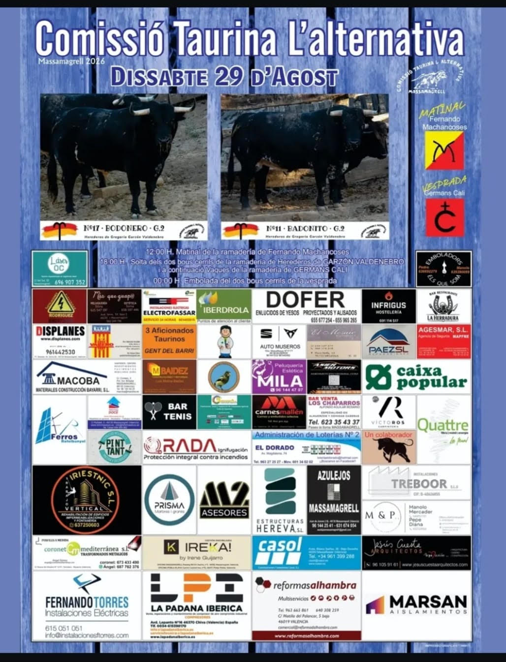 TOROS MASSAMAGRELL 29 AGOSTO 2026.