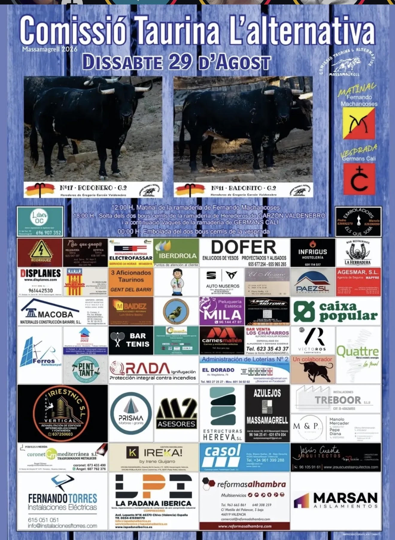 TOROS MASSAMAGRELL 29 DE AGOSTO 2026