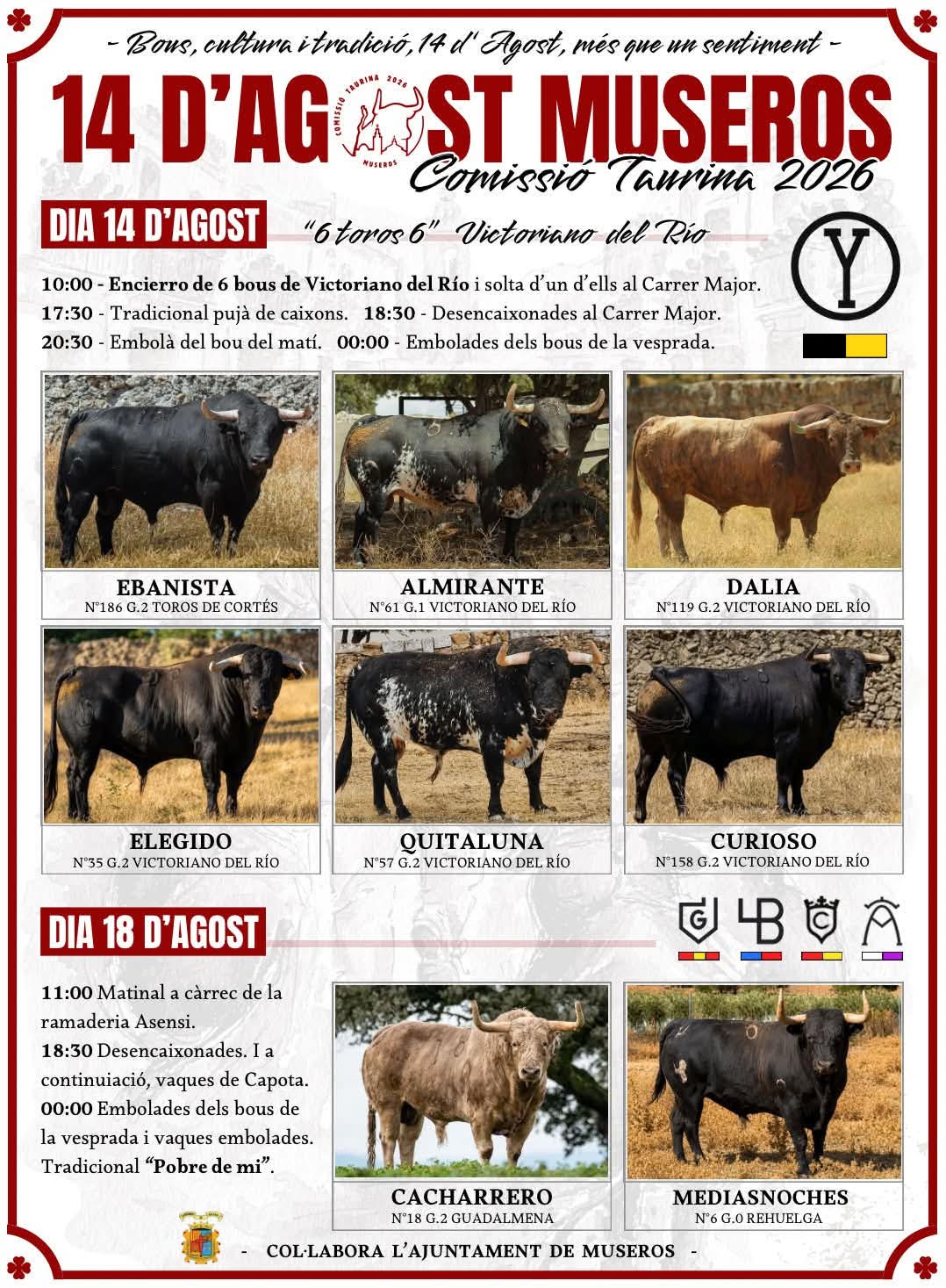 TOROS MUSEROS 18 AGOSTO 2026