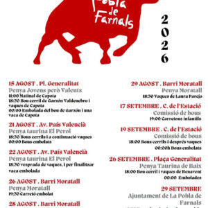 TOROS POBLA DE FARNALS 21 DE AGOSTO 2026