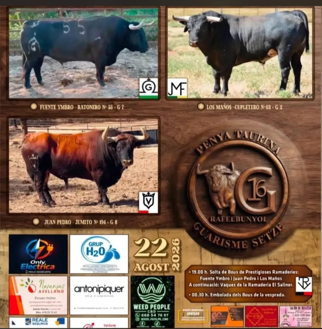 TOROS RAFELBUNYOL 22 DE AGOSTO 2026.