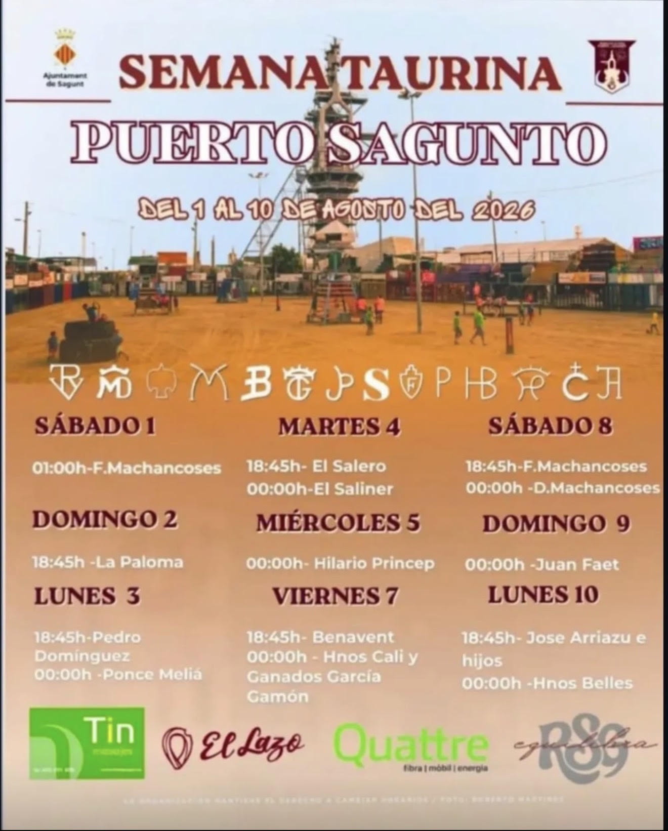 TOROS SEMANA TAURINA PUERTO DE SAGUNTO DE 1 AL 10 DE AGOSTO DE 2026