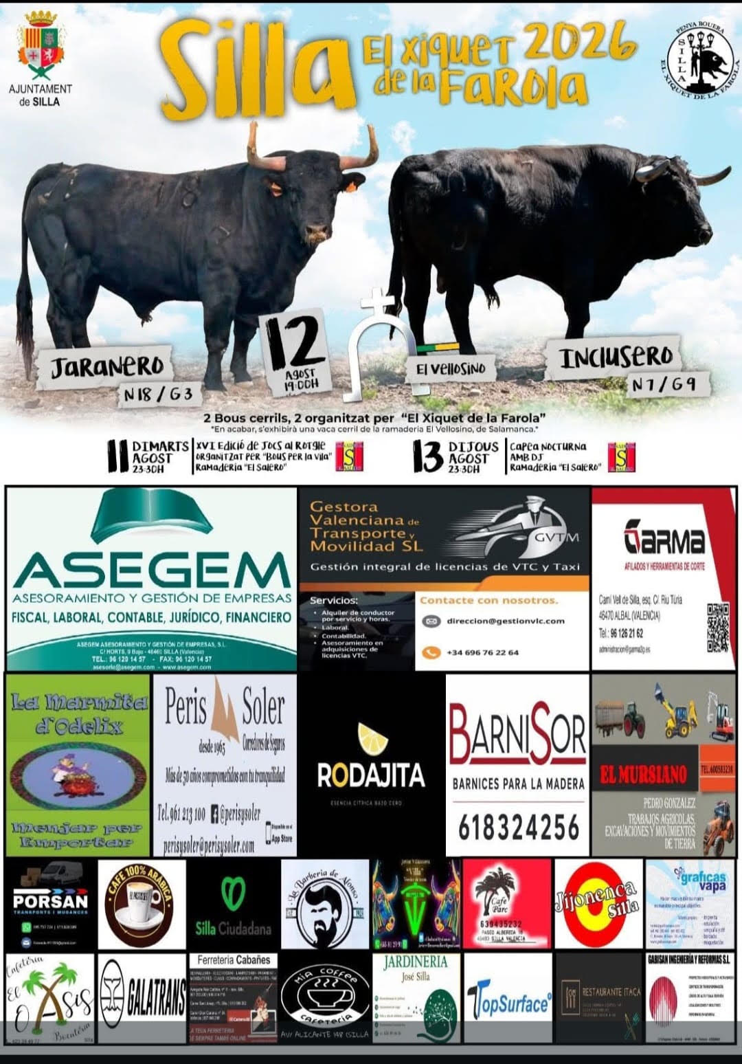 TOROS SILLA 11, 12 Y 13 DE AGOSTO 2026