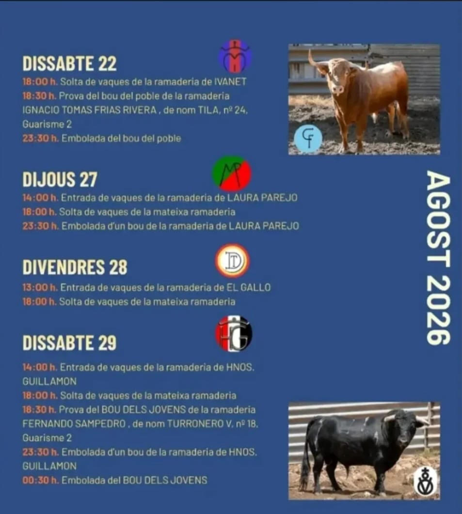 TOROS TALES DEL 27 AL 29 DE AGOSTO 2026.
