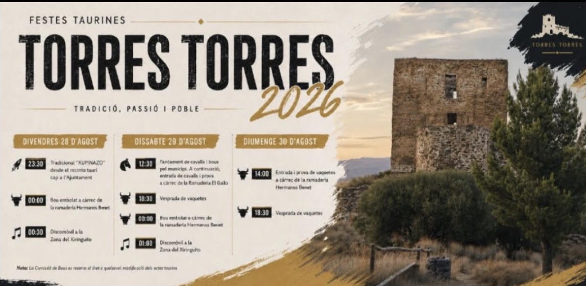 TOROS TORRES TORRES DEL 28 AL 30 DE AGOSTO 2026