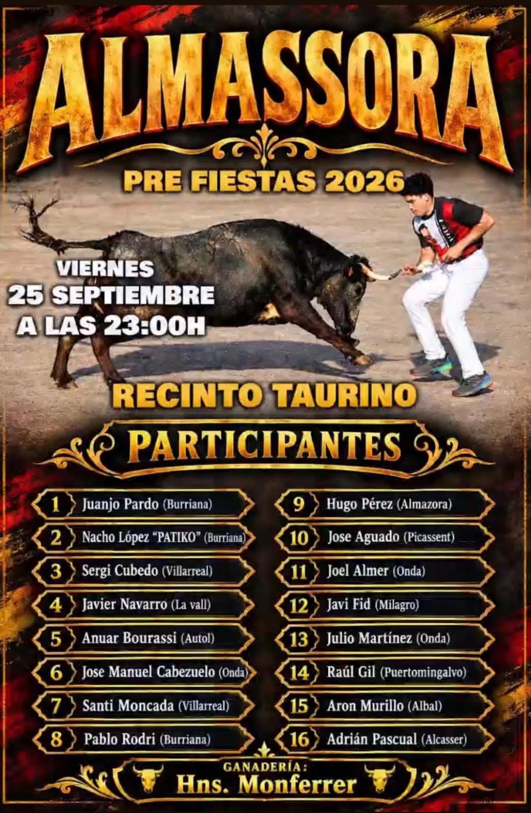TOROS ALMASSORA 25 SEPTIEMBRE 2026.