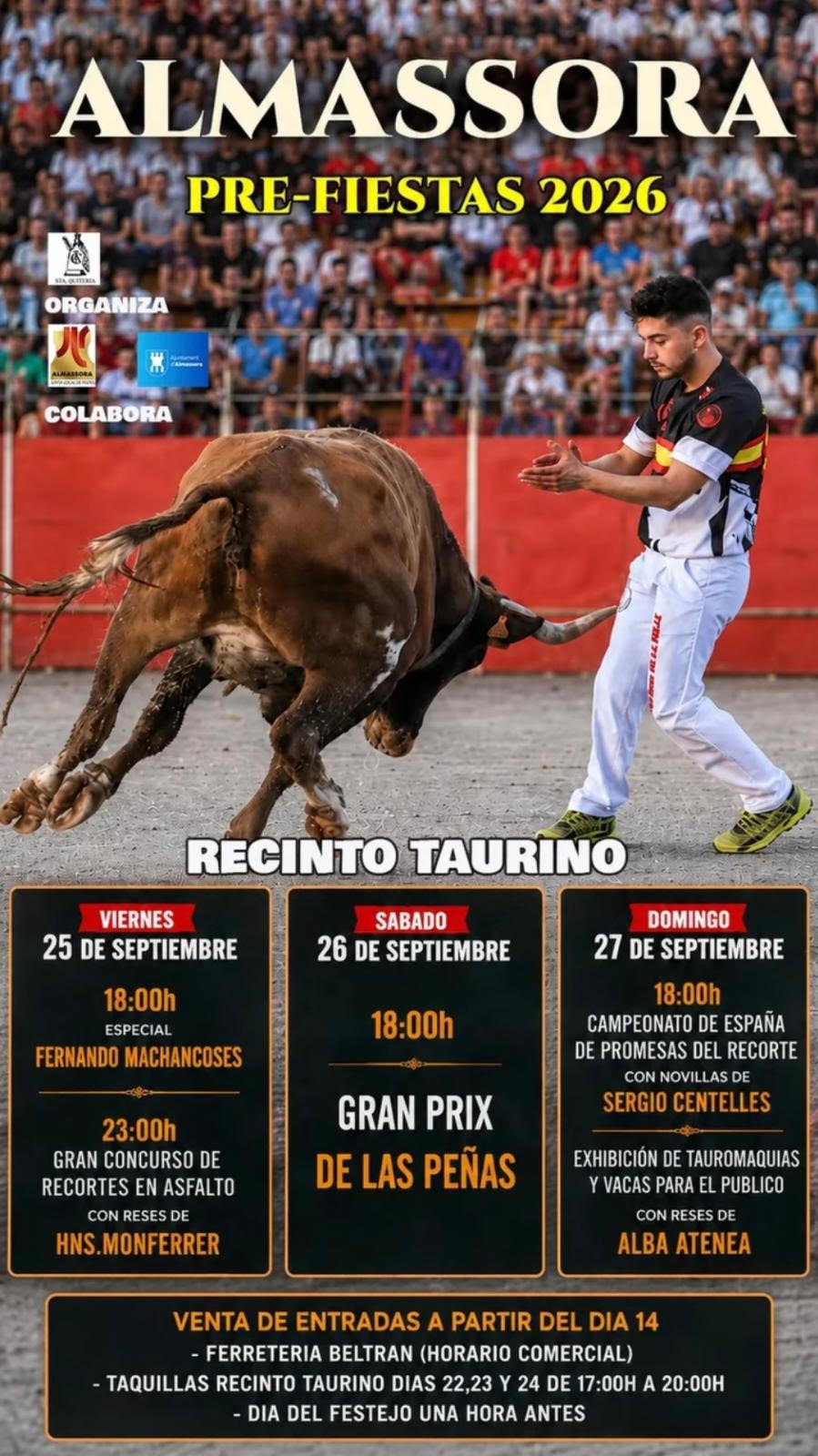 TOROS ALMASSORA DEL 25 AL 27 SEPTIEMBRE 2026
