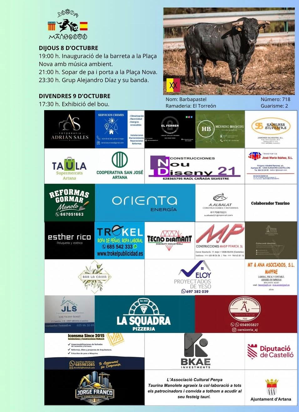 TOROS ARTANA 8 DE OCTUBRE 2026