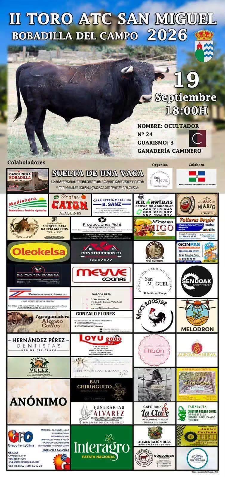 TOROS BOBADILLA DEL CAMPO 19 SEPTIEMBRE 2026