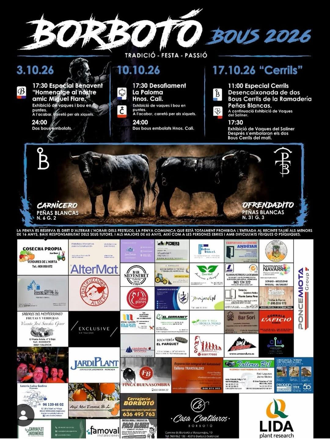 TOROS BORBOTÓ 3 OCTUBRE 2026