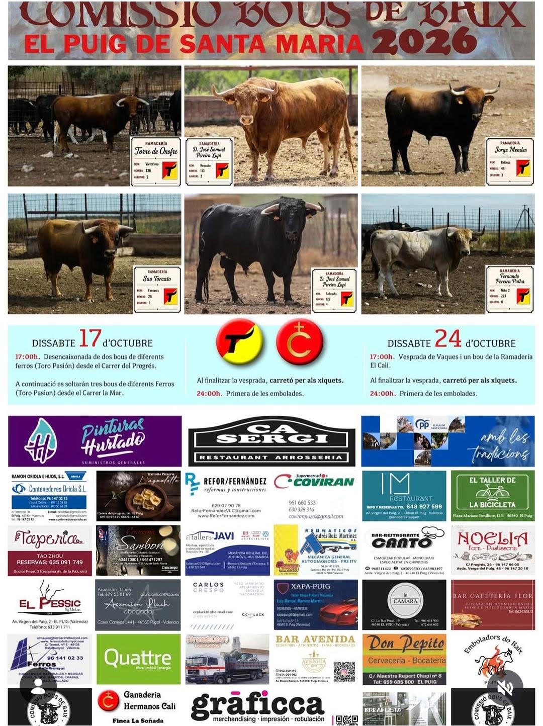 TOROS EL PUIG 17 OCTUBRE 2026