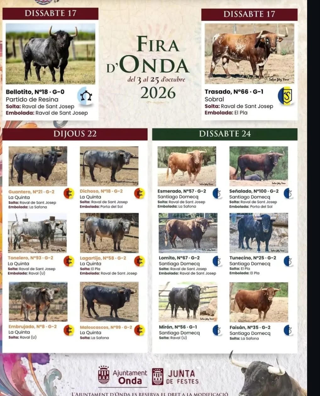 TOROS FIRA DE ONDA 24 DE OCTUBRE 2026