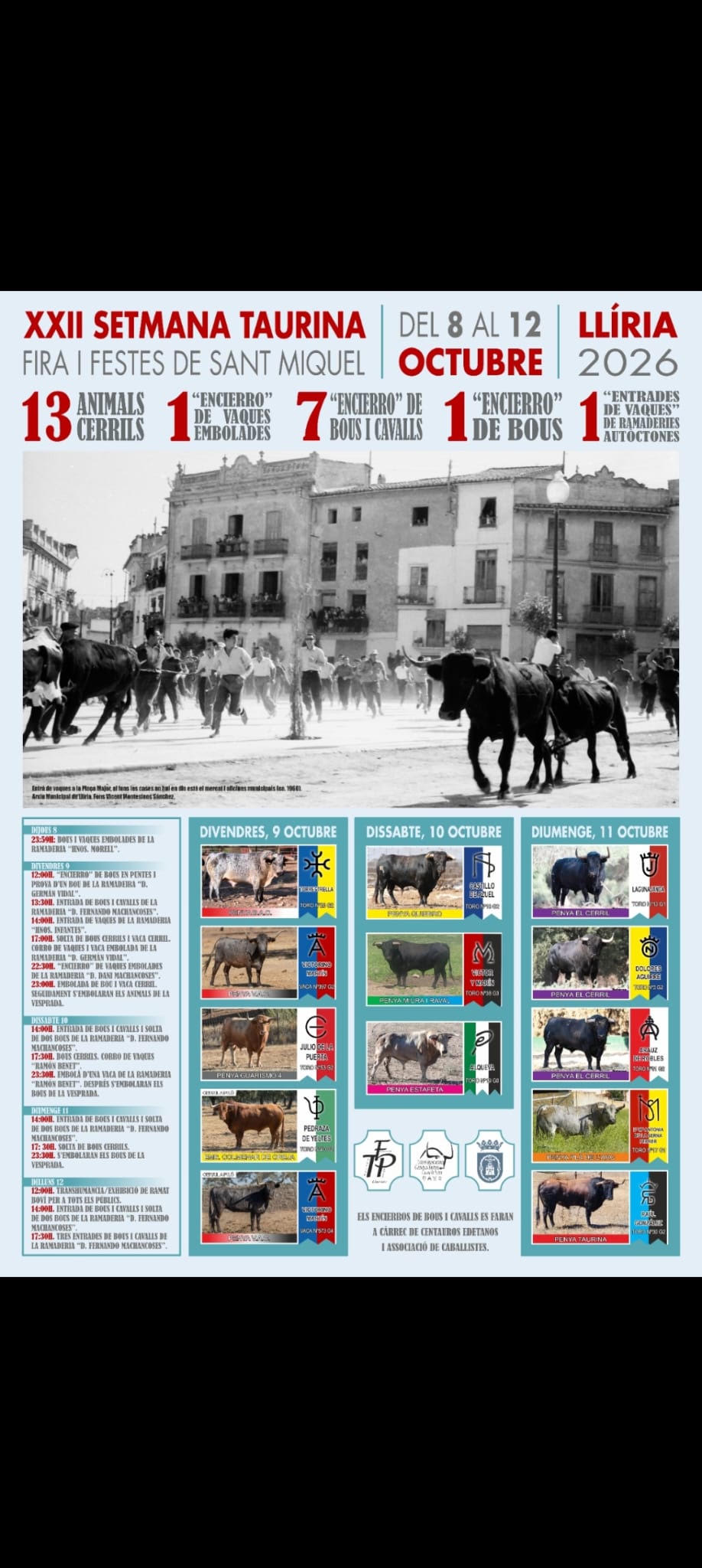 TOROS LLIRIA DEL 8 AL 12 DE OCTUBRE 2026
