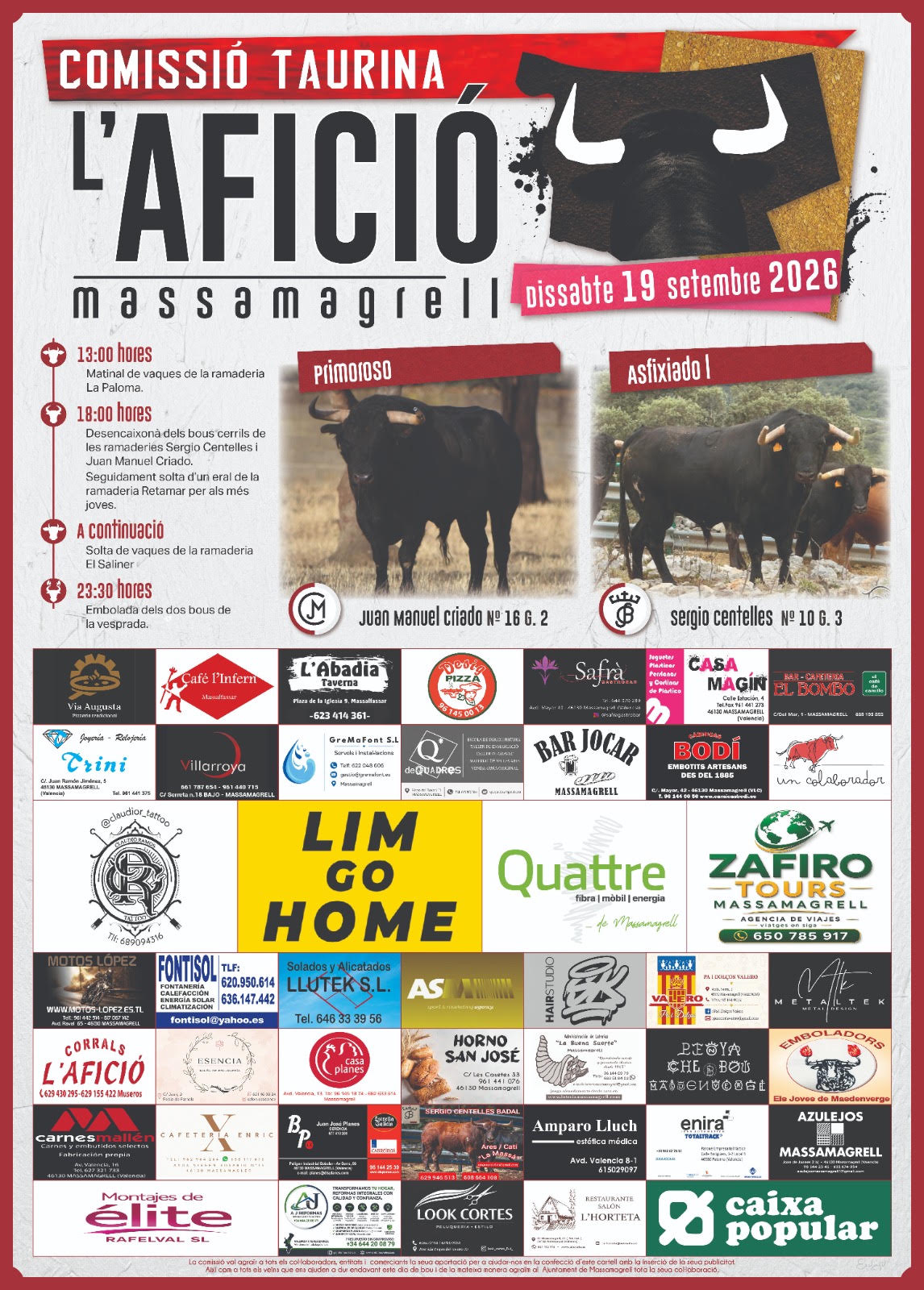 TOROS MASSAMAGRELL 19 SEPTIEMBRE 2026