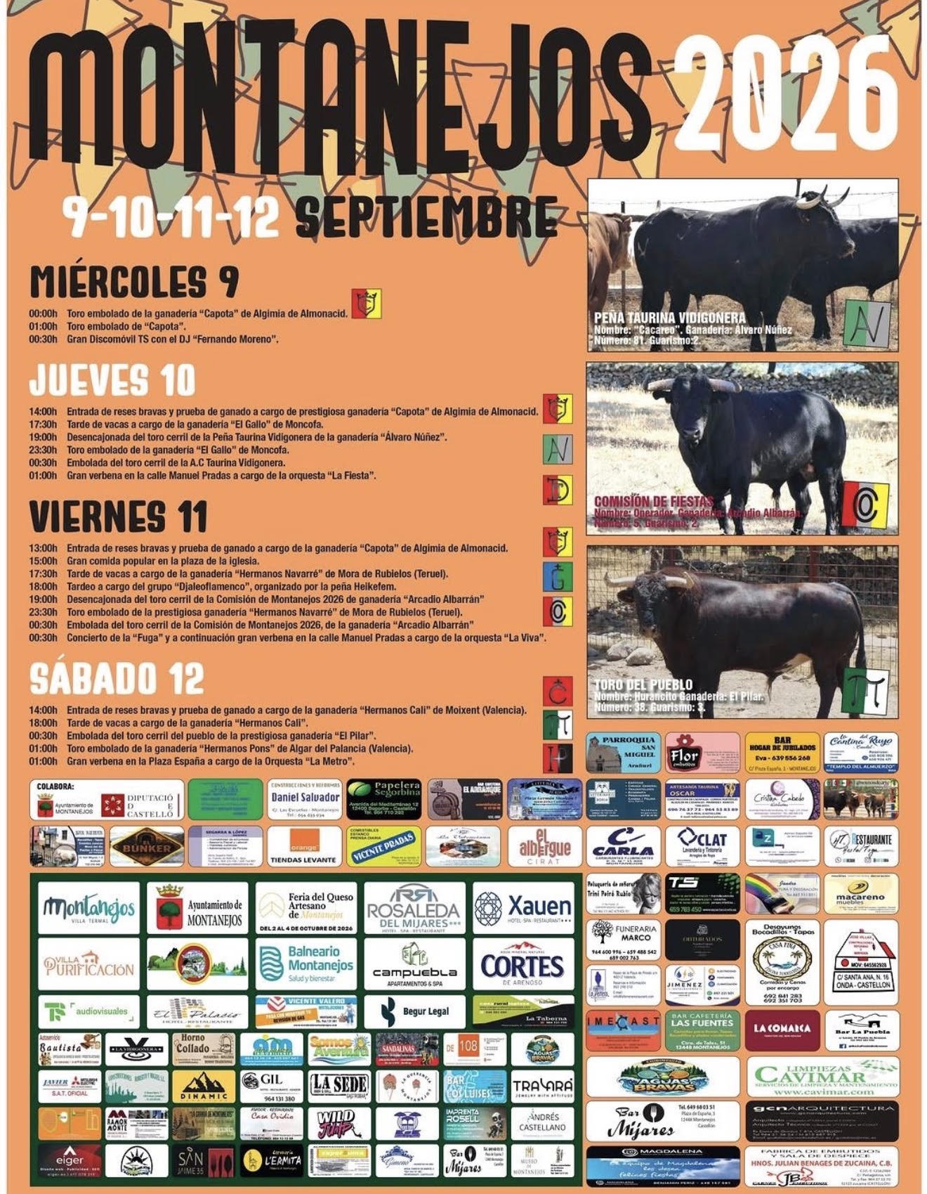 TOROS MONTANEJOS DEL 9 AL 12 DE SEPTIEMBRE 2026
